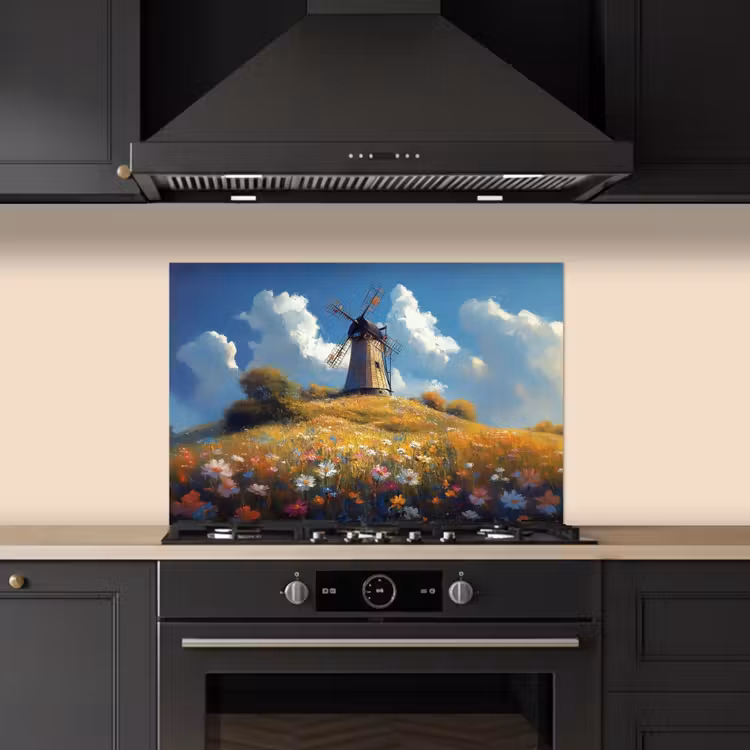 Kitchen splashback for hob - Windmill - Hill - Flowers - Colorful — 5