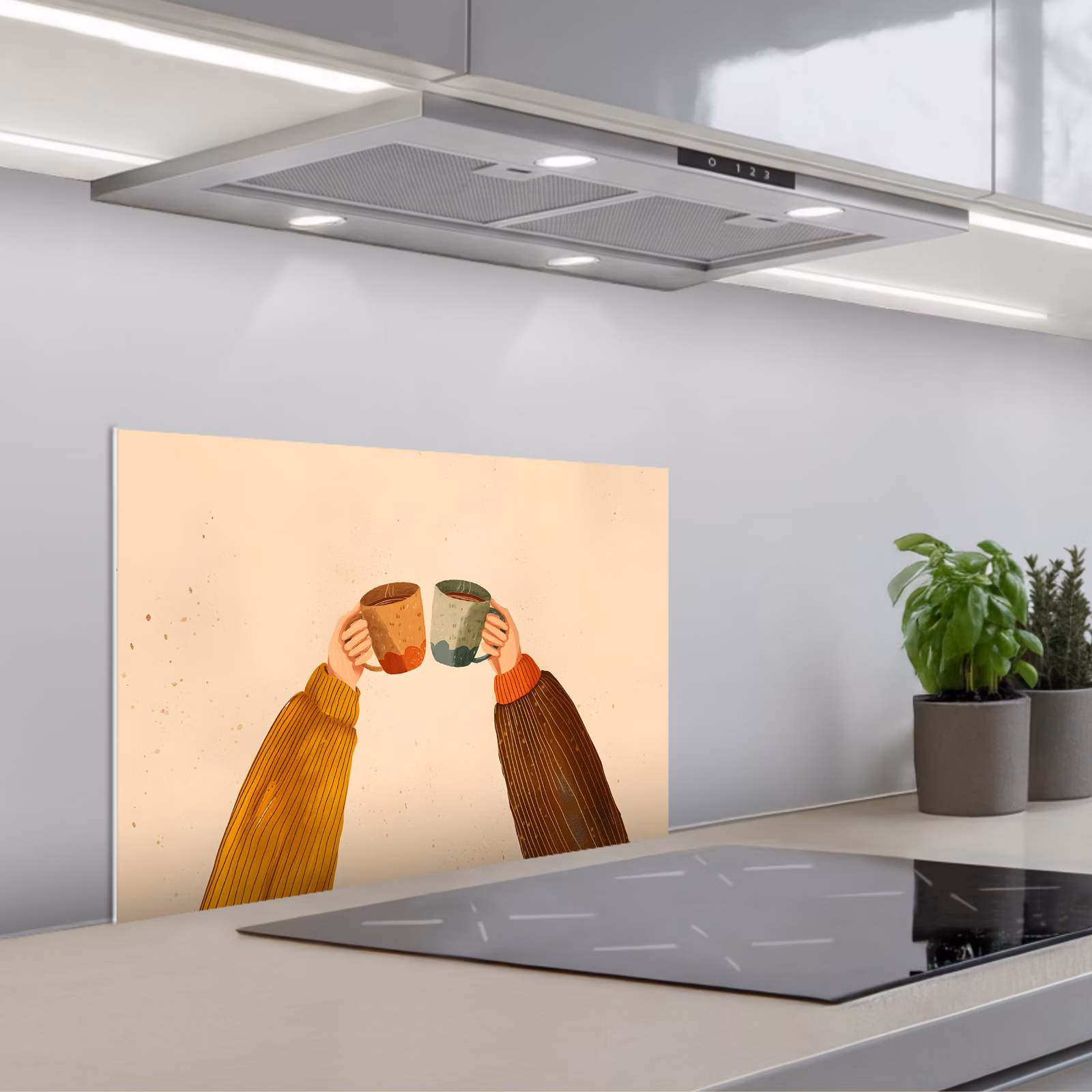 Kitchen splashback for hob - Illustration - Mugs - Cheers - Brown — 1