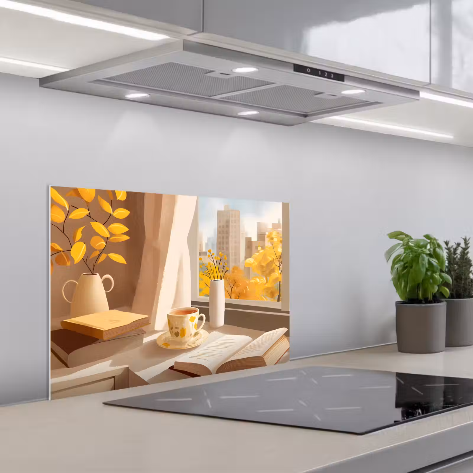 Kitchen splashback for hob - Tea - Book - Tea - Autumn — 1