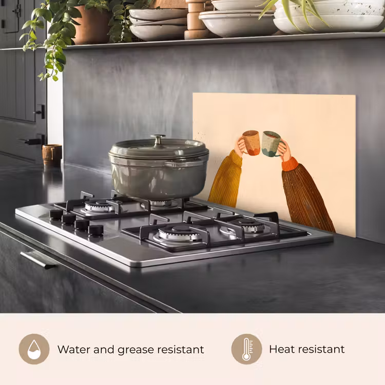 Kitchen splashback for hob - Illustration - Mugs - Cheers - Brown — 2