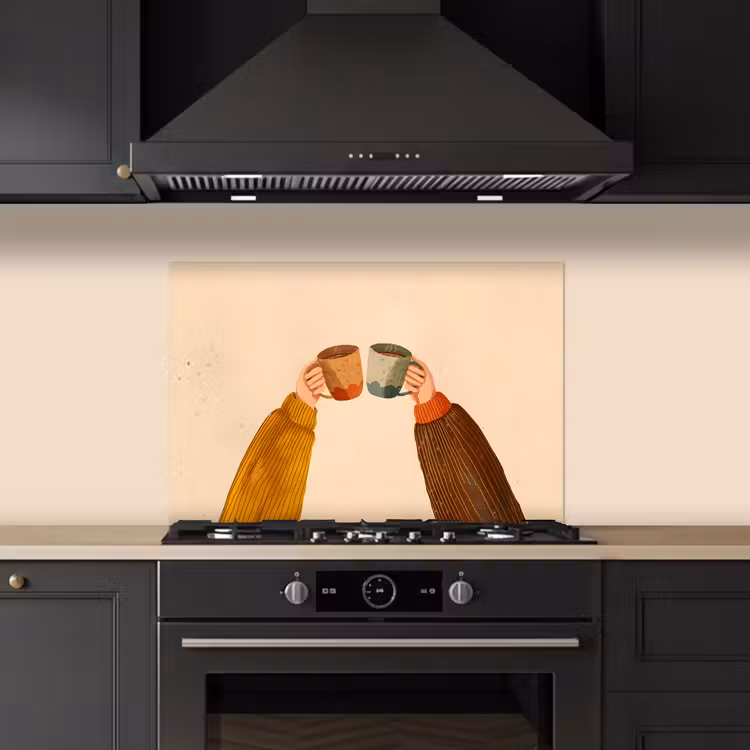 Kitchen splashback for hob - Illustration - Mugs - Cheers - Brown — 5
