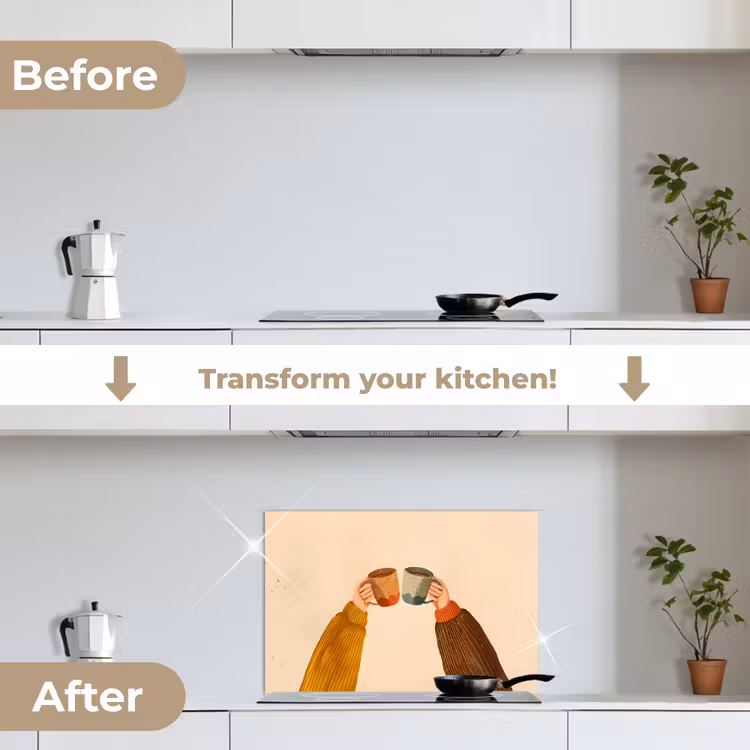 Kitchen splashback for hob - Illustration - Mugs - Cheers - Brown — 7