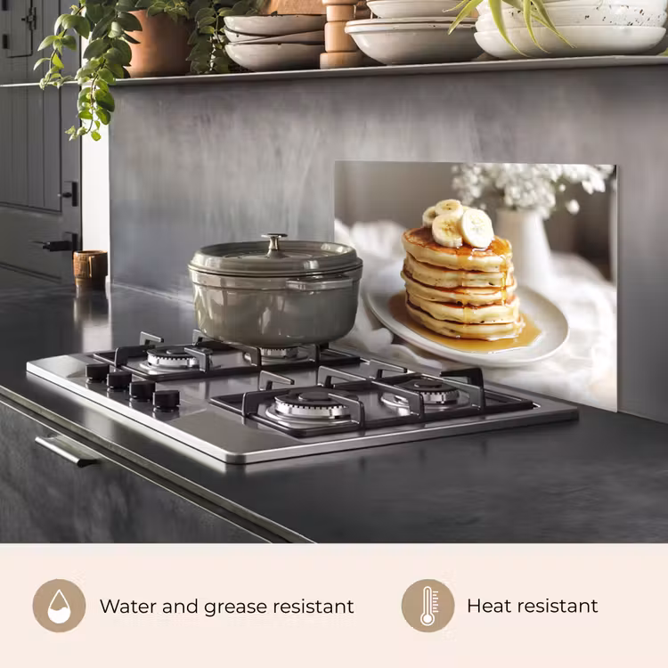 Kitchen splashback for hob - Pancakes - Banana - Syrup - White - Beige — 2