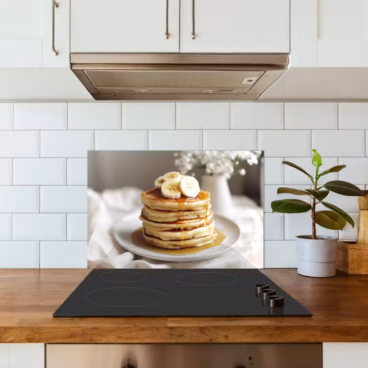 Kitchen splashback for hob - Pancakes - Banana - Syrup - White - Beige — 3