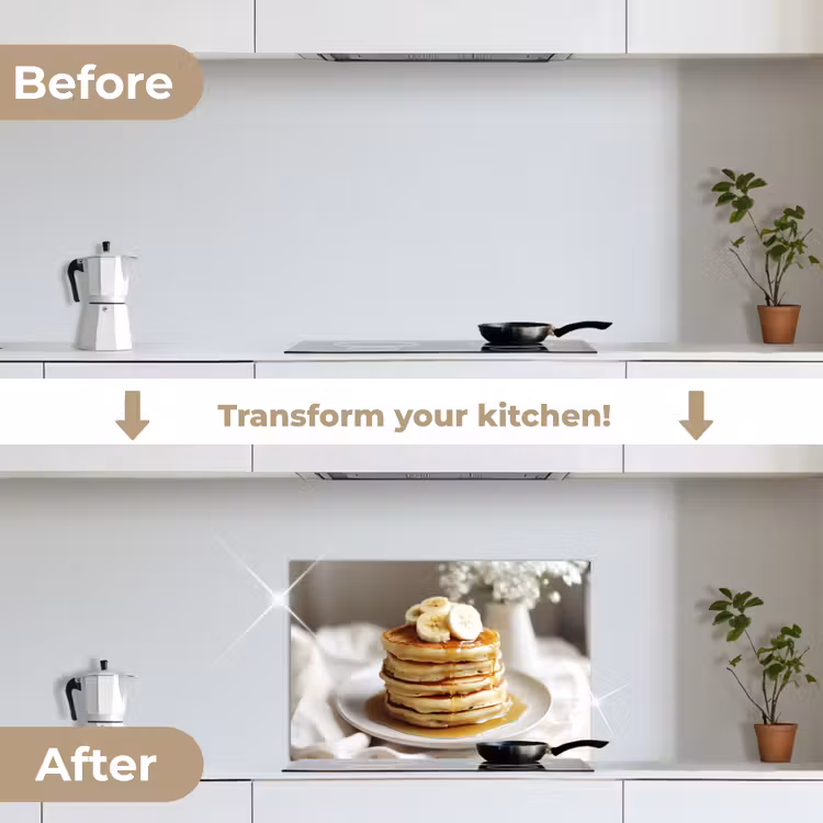 Kitchen splashback for hob - Pancakes - Banana - Syrup - White - Beige — 7