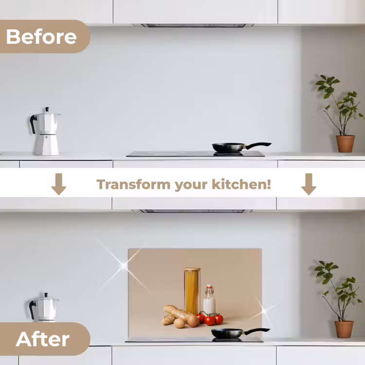 Kitchen splashback for hob - Spaghetti - Milk - Tomatoes - Eggs - Bread — 7