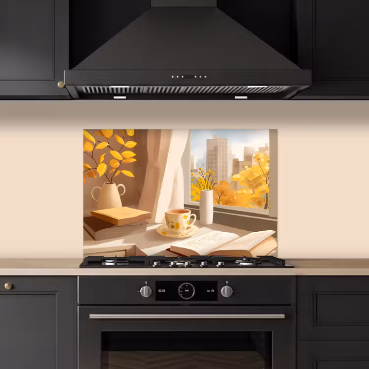Kitchen splashback for hob - Tea - Book - Tea - Autumn — 5