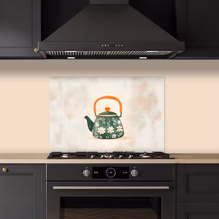 Kitchen splashback for hob - Teapot - Green - Flowers - Orange — 5