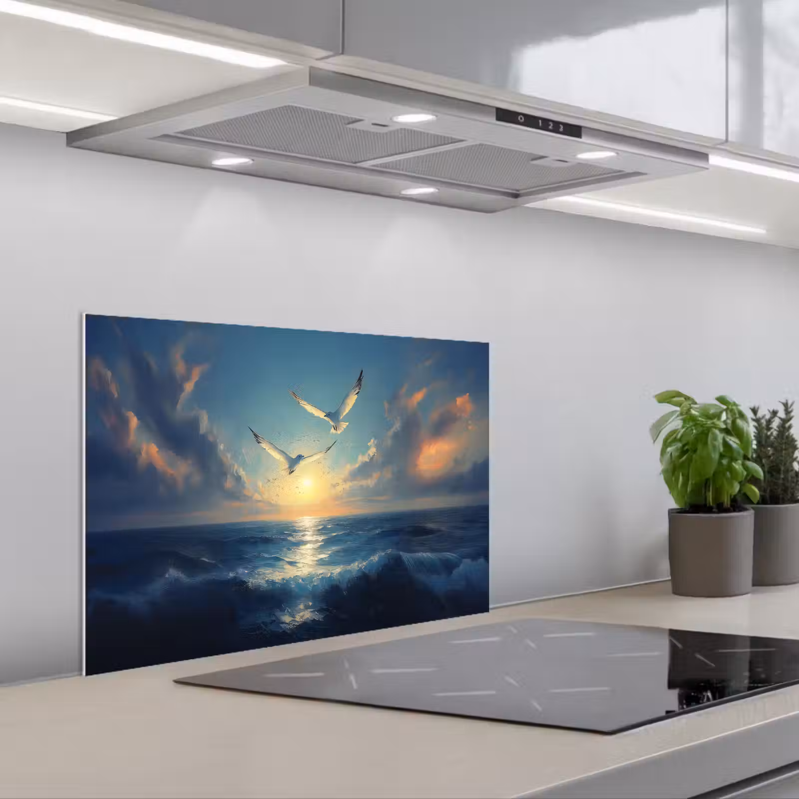 Kitchen splashback for hob - Seagulls - Sea - Clouds -Blue — 1