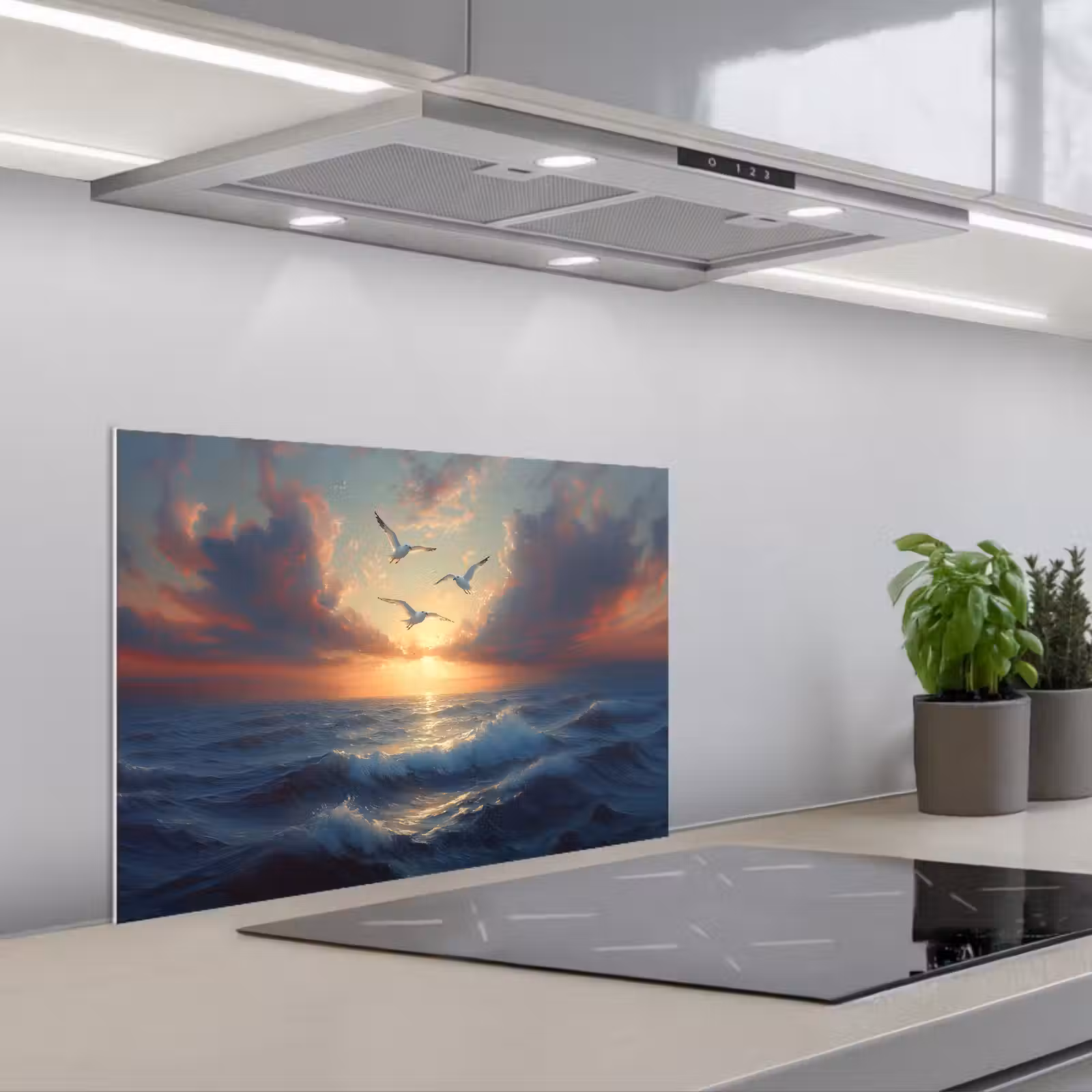 Kitchen splashback for hob - Seagulls - Sunset - Sea - Clouds — 1