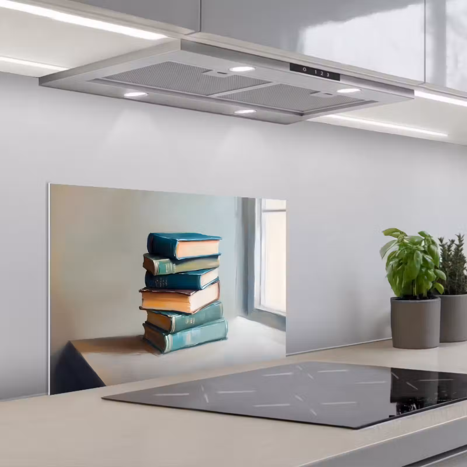 Kitchen splashback for hob - Stack - Books - Green - Daylight — 1