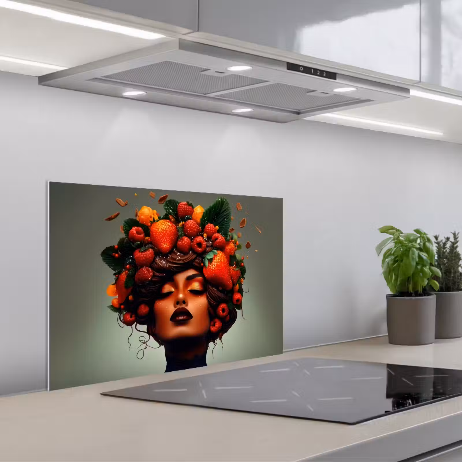Kitchen splashback for hob - Woman - Chocolate - Raspberries - Strawberries - Cookies — 1