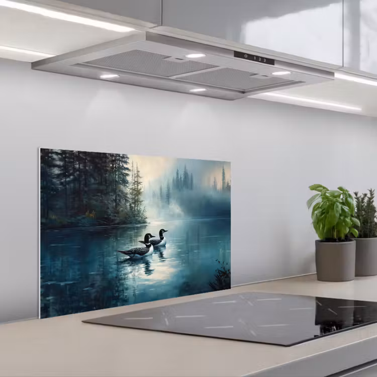 Kitchen splashback for hob - Forest - Water - Ducks - Foggy — 1