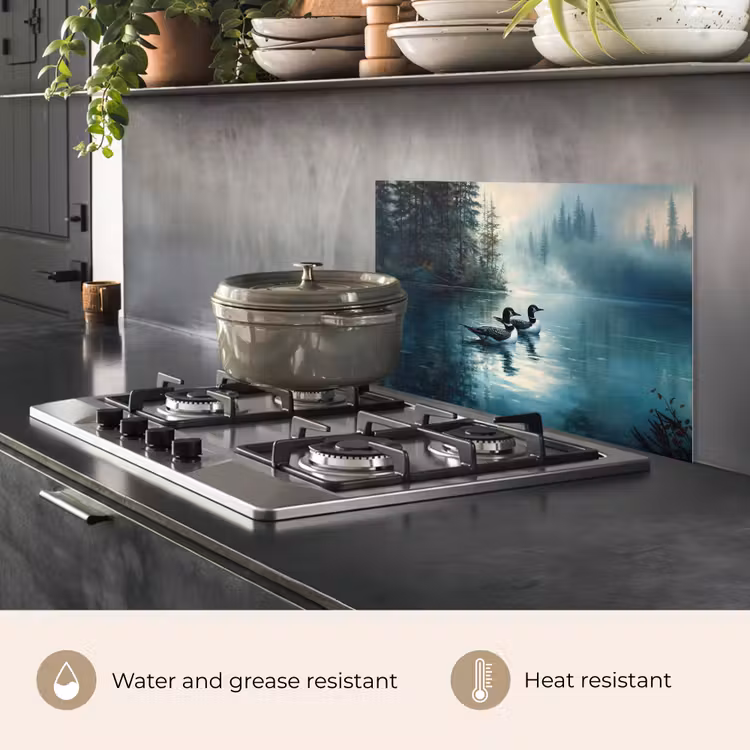 Kitchen splashback for hob - Forest - Water - Ducks - Foggy — 2