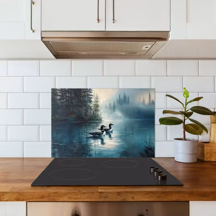 Kitchen splashback for hob - Forest - Water - Ducks - Foggy — 3