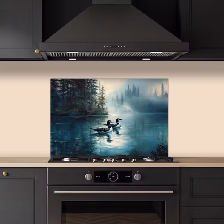 Kitchen splashback for hob - Forest - Water - Ducks - Foggy — 5