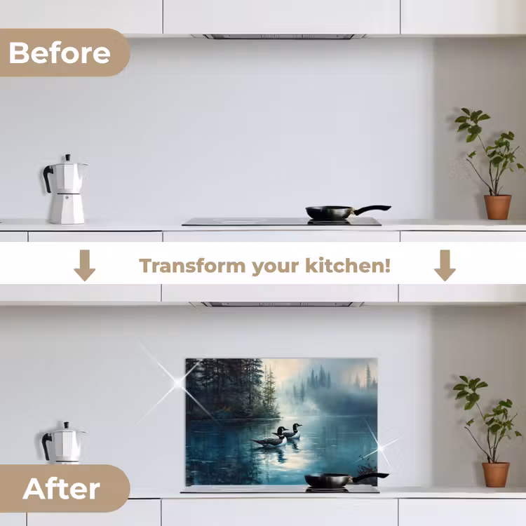 Kitchen splashback for hob - Forest - Water - Ducks - Foggy — 7