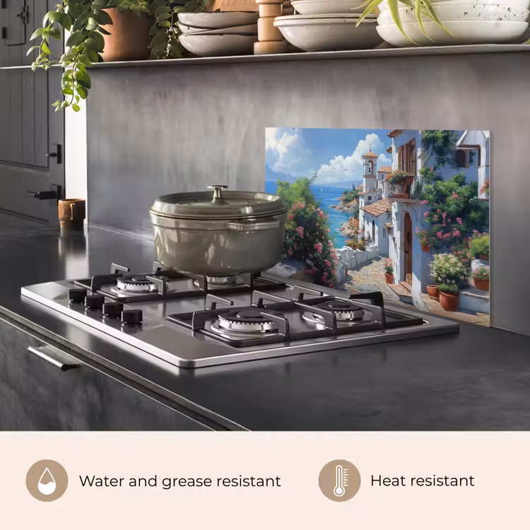Kitchen splashback for hob - Houses - Sea - Trees - Flowers — 2