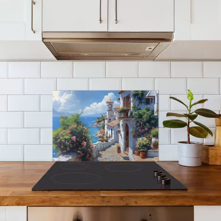Kitchen splashback for hob - Houses - Sea - Trees - Flowers — 3