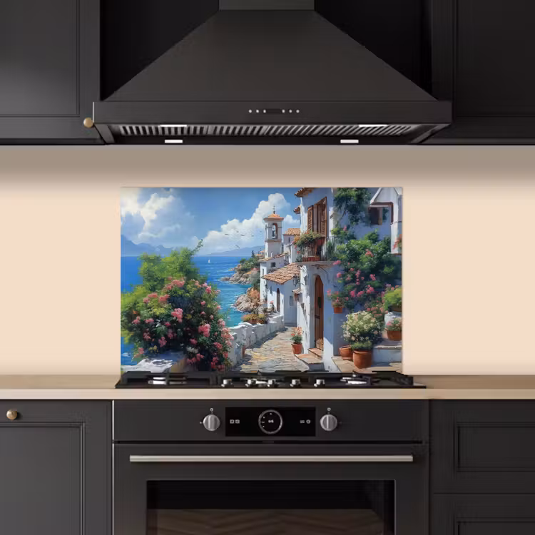 Kitchen splashback for hob - Houses - Sea - Trees - Flowers — 5