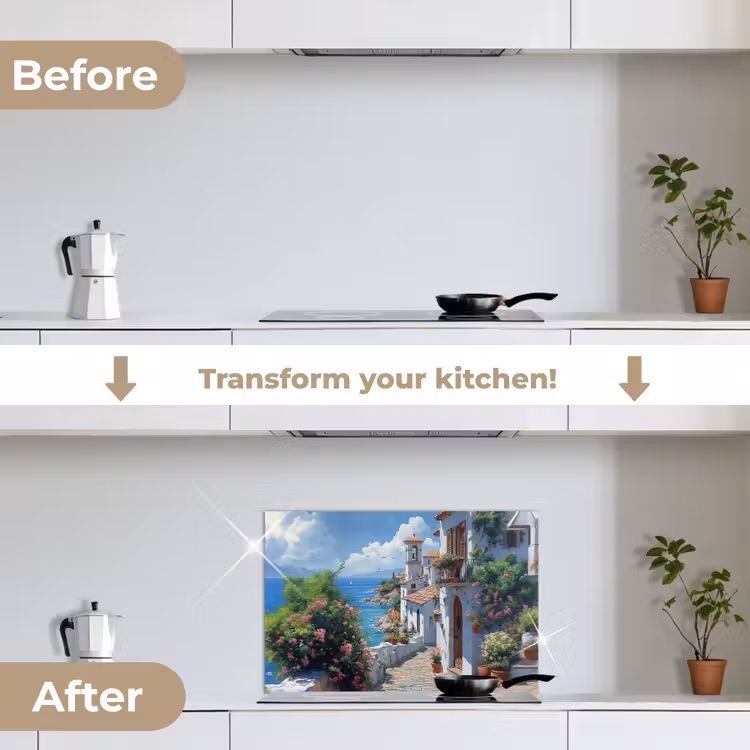 Kitchen splashback for hob - Houses - Sea - Trees - Flowers — 7