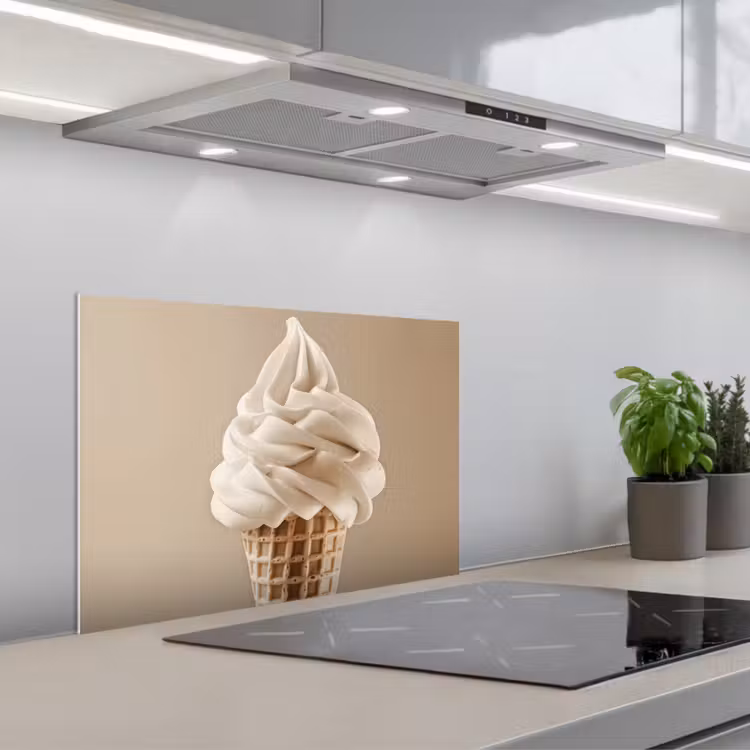 Kitchen splashback for hob - Ice cream - Soft ice cream - Creamy - Horn - Beige — 1