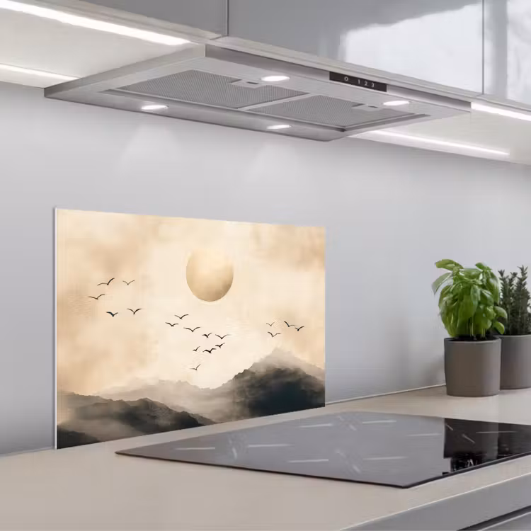 Kitchen splashback for hob - Landscape - Japandi - bird — 1