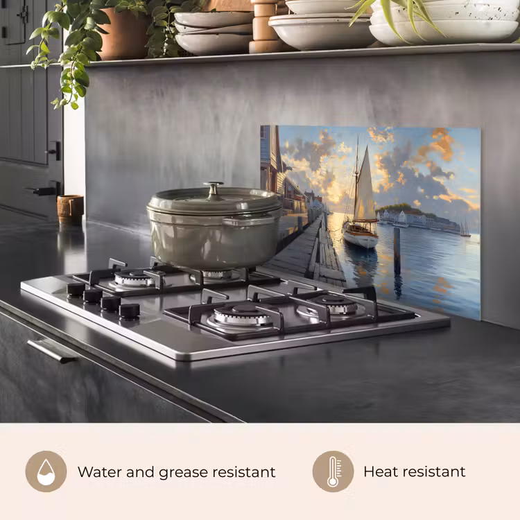 Kitchen splashback for hob - Sailboat - Sun - Pier - Wood — 2
