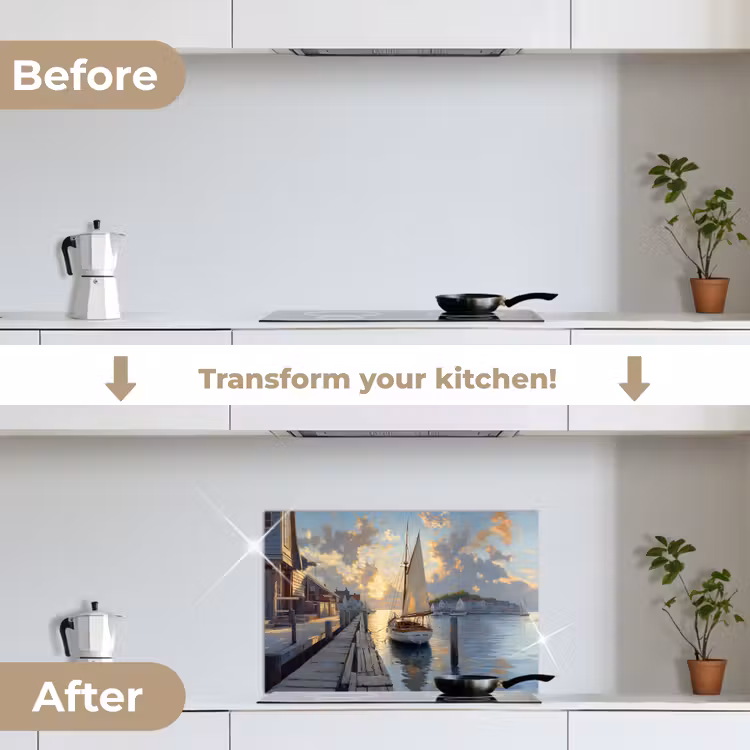 Kitchen splashback for hob - Sailboat - Sun - Pier - Wood — 7