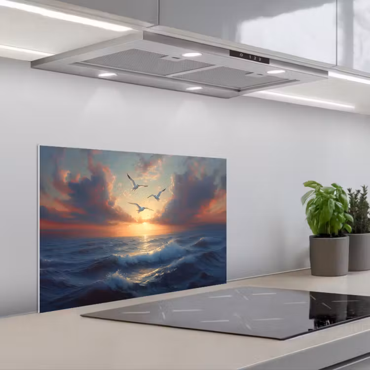 Kitchen splashback for hob - Seagulls - Sunset - Sea - Clouds — 1