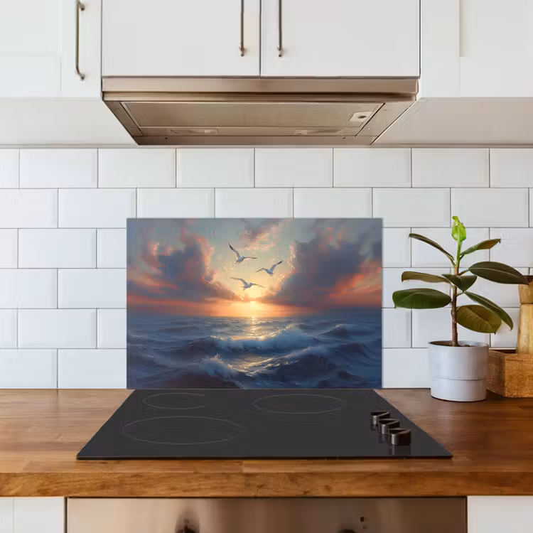 Kitchen splashback for hob - Seagulls - Sunset - Sea - Clouds — 3