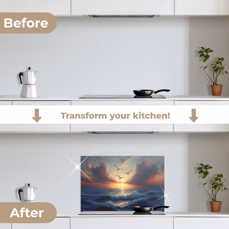 Kitchen splashback for hob - Seagulls - Sunset - Sea - Clouds — 7