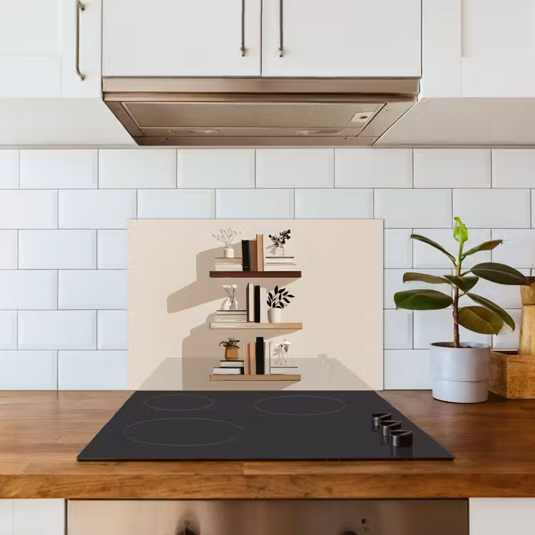 Kitchen splashback for hob - Shelves - Books - Vases - Plants — 3