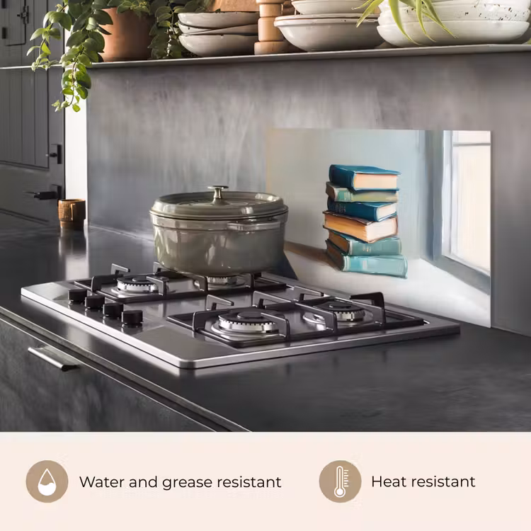 Kitchen splashback for hob - Stack - Books - Green - Daylight — 2
