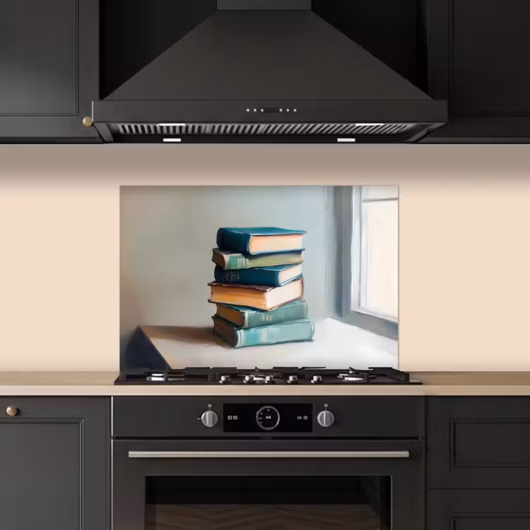 Kitchen splashback for hob - Stack - Books - Green - Daylight — 5