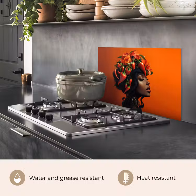Kitchen splashback for hob - Woman - Chilies - Peppers - Flowers — 2