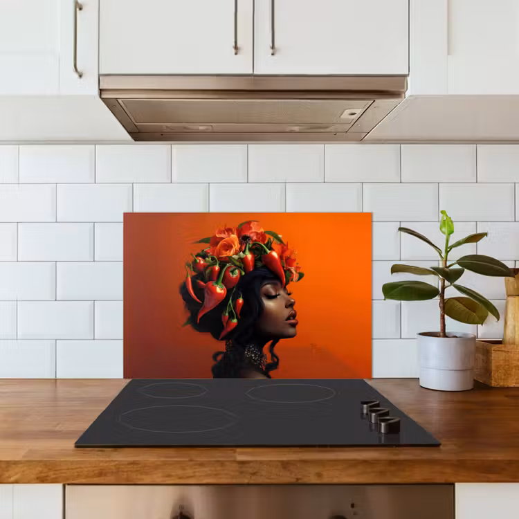 Kitchen splashback for hob - Woman - Chilies - Peppers - Flowers — 3