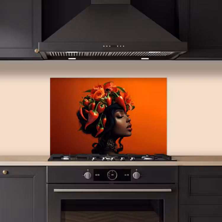 Kitchen splashback for hob - Woman - Chilies - Peppers - Flowers — 5
