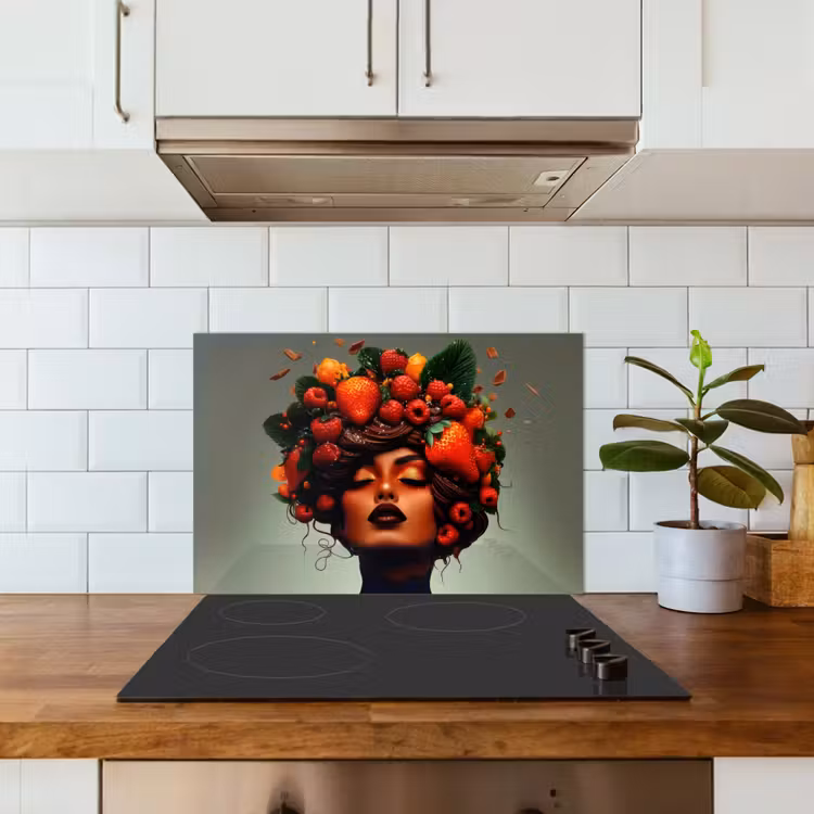 Kitchen splashback for hob - Woman - Chocolate - Raspberries - Strawberries - Cookies — 3