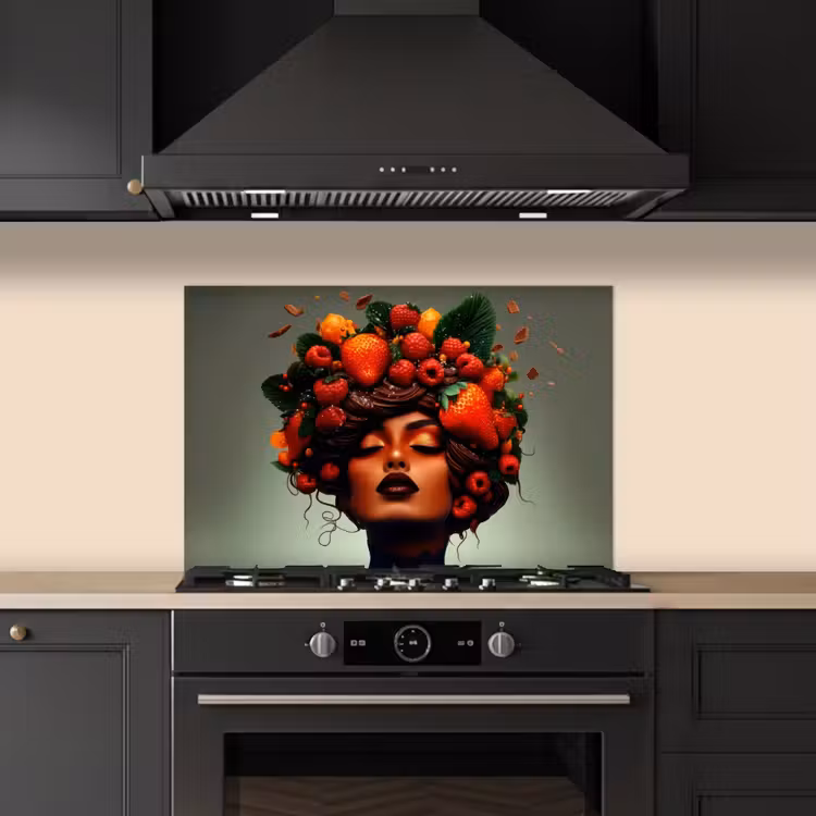 Kitchen splashback for hob - Woman - Chocolate - Raspberries - Strawberries - Cookies — 5
