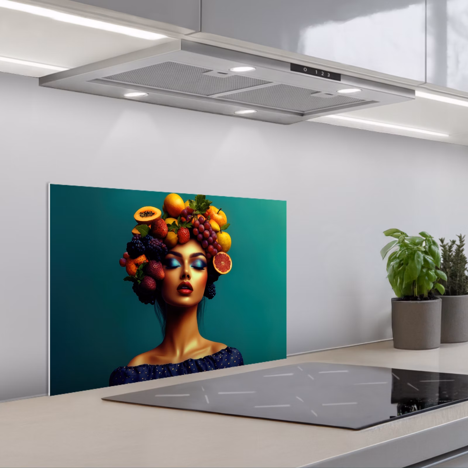 Kitchen splashback for hob - Woman - Hoodie - Tropical - Fruit - Grapes — 1
