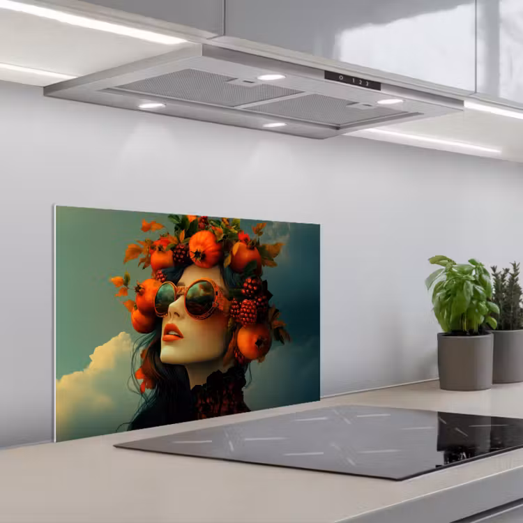 Kitchen splashback for hob - Woman - Pomegranate - Autumn - Sunglasses — 1