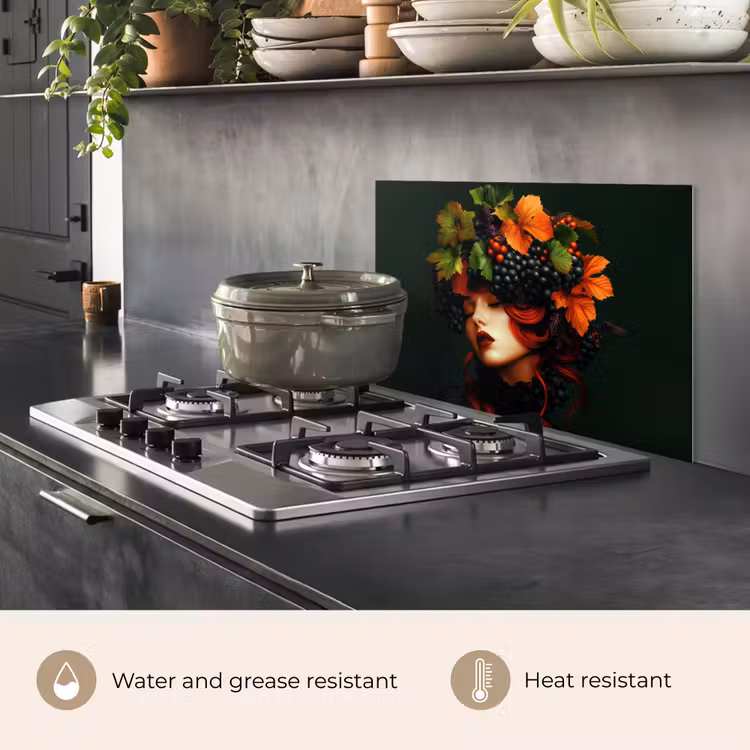 Kitchen splashback for hob - Woman - Red - Green - Grapes — 2