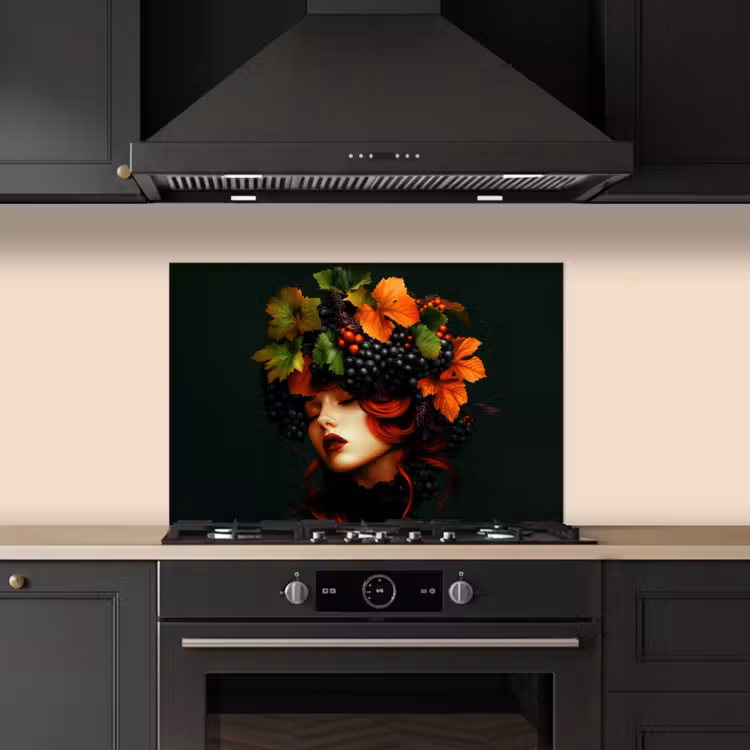 Kitchen splashback for hob - Woman - Red - Green - Grapes — 5