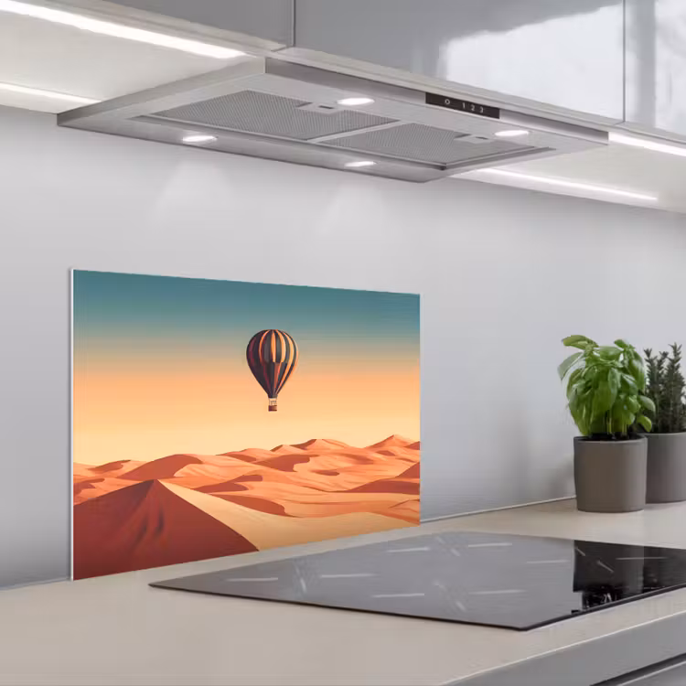 Kitchen splashback for hob - Hot air balloon - Desert - Sunset - Blue — 1