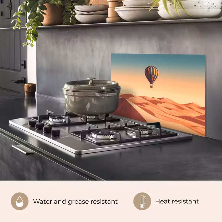 Kitchen splashback for hob - Hot air balloon - Desert - Sunset - Blue — 2