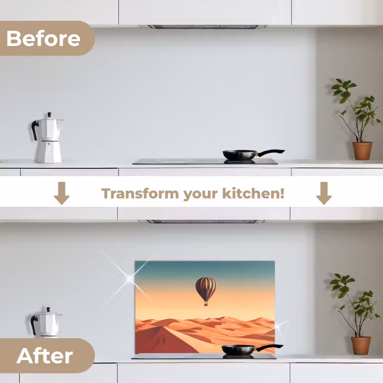 Kitchen splashback for hob - Hot air balloon - Desert - Sunset - Blue — 7