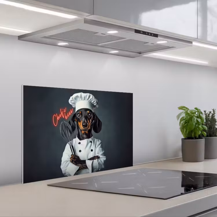 Kitchen splashback for hob - Quote - Neon - Dog - Cook clothing — 1