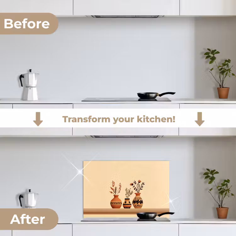 Kitchen splashback for hob - Vases - Flowers - Leaves - Minimalist — 7