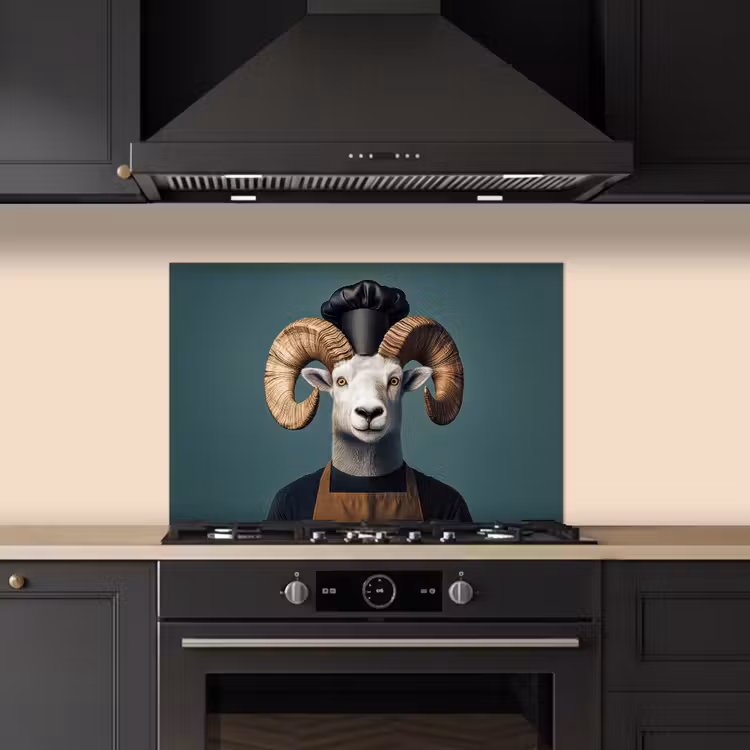 Kitchen splashback for hob - Goat - Horns - Chef's clothing — 5